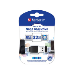 USB Stik  32GB + OTG microUSB adapte  USB2.0 Nano Store'n'Gor , Verbatim, crni 